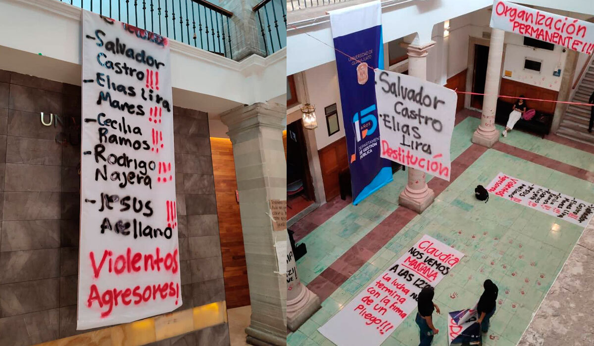 Alumnos colocan mensaje en la UG previo a reunión con rectora Claudia Susana