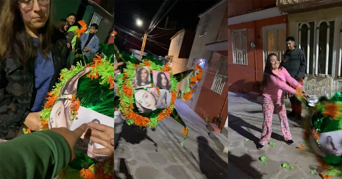 Jóvenes se desahogan en posada: crean piñata con fotos de sus ex parejas y video se vuelve viral