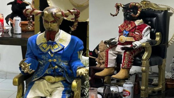 Descubren altar satanico en la CDMX con diablos vestidos de charro 