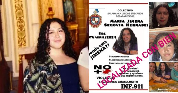 Localizan con vida a Jimena Segovia, jovencita desaparecida en Salamanca 