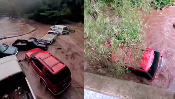 Video | Arroyo en Pénjamo se desborda y arrastra carros en fiesta de XV 