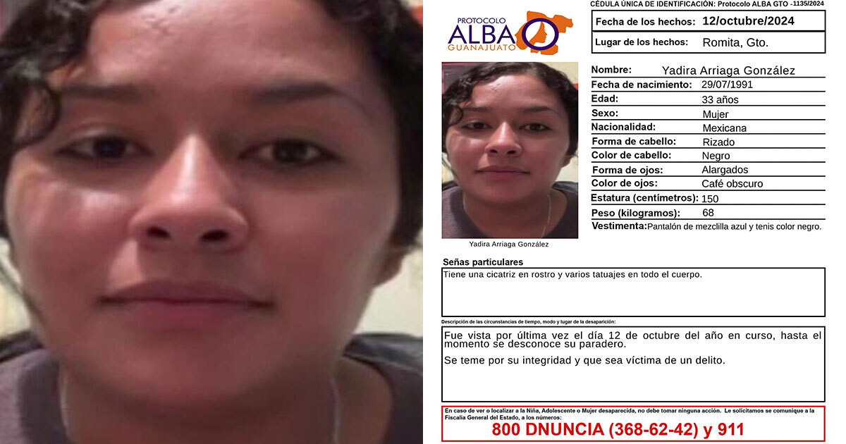 ¿La has visto? Buscan a Yadira Arriaga, mujer desaparecida en Romita