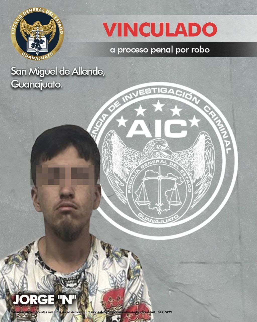 Vinculan a Jorge 'N' a proceso penal por robo en San Miguel de Allende