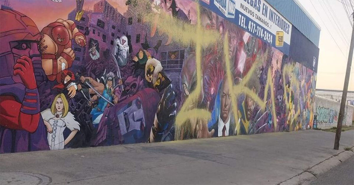 Con graffiti de letras gigantes, vandalizan mural de los X-Men en León